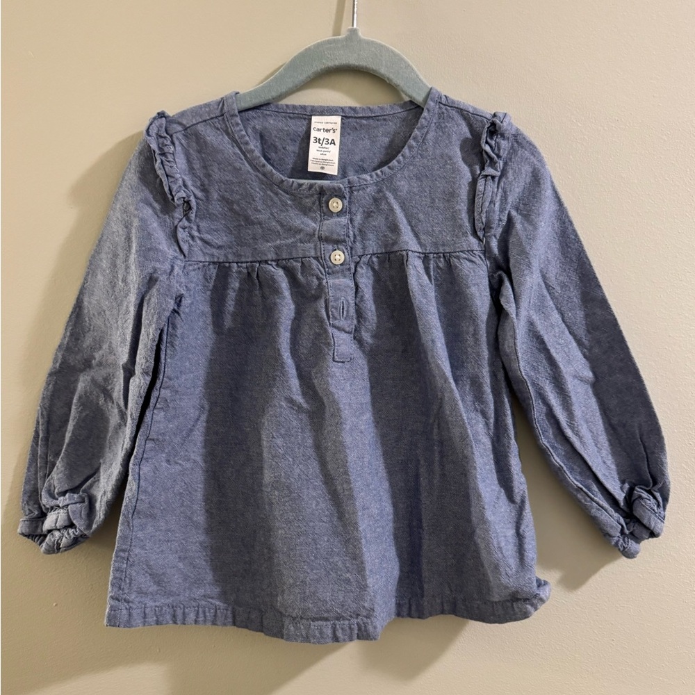 * 3 FOR $20 *  Carter's Denim Blue Ruffle Long-Sleeve Top